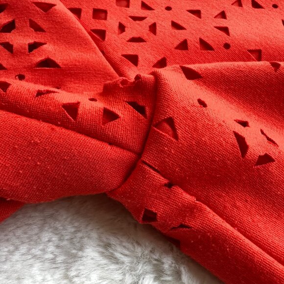 Banana Republic Laser Cut Fit and Flare Dress, Orange, Short Sleeve, Size 2P - Picture 9 of 12